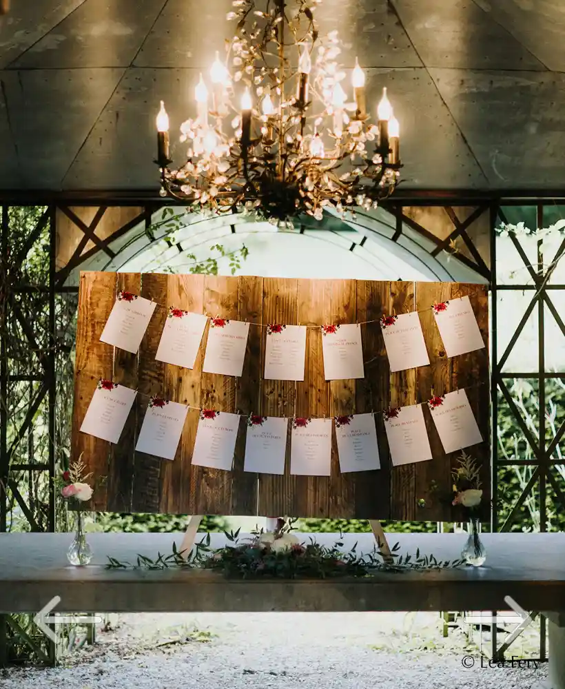 a seating plan under the arbour for planning the wedding