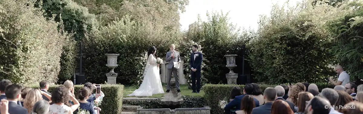 wedding ceremony in french chateau grounds